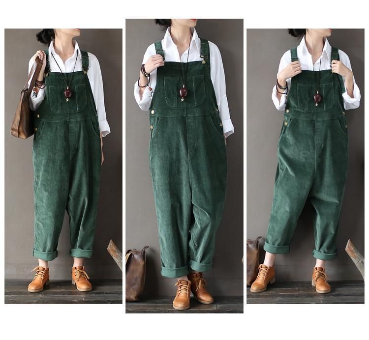 Corduroy Large Størrelse Loose Retro Jumpsuit