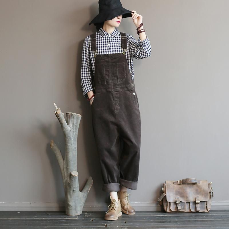 Corduroy Large Størrelse Loose Retro Jumpsuit