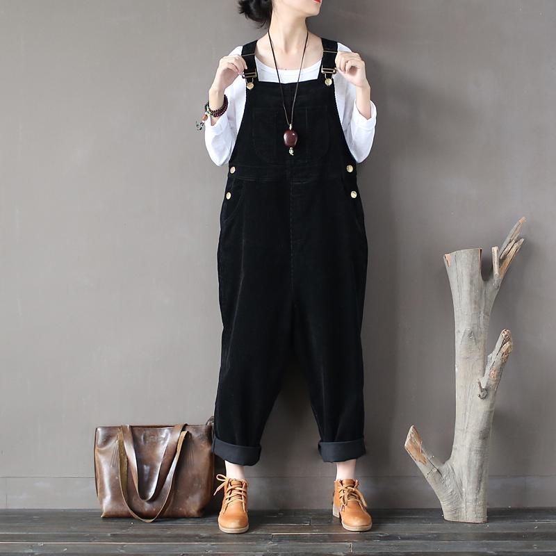 Corduroy Large Størrelse Loose Retro Jumpsuit