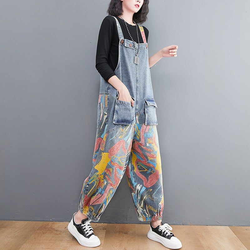 Dame Forår Sommer Løs Bomuld Denim Jumpsuit