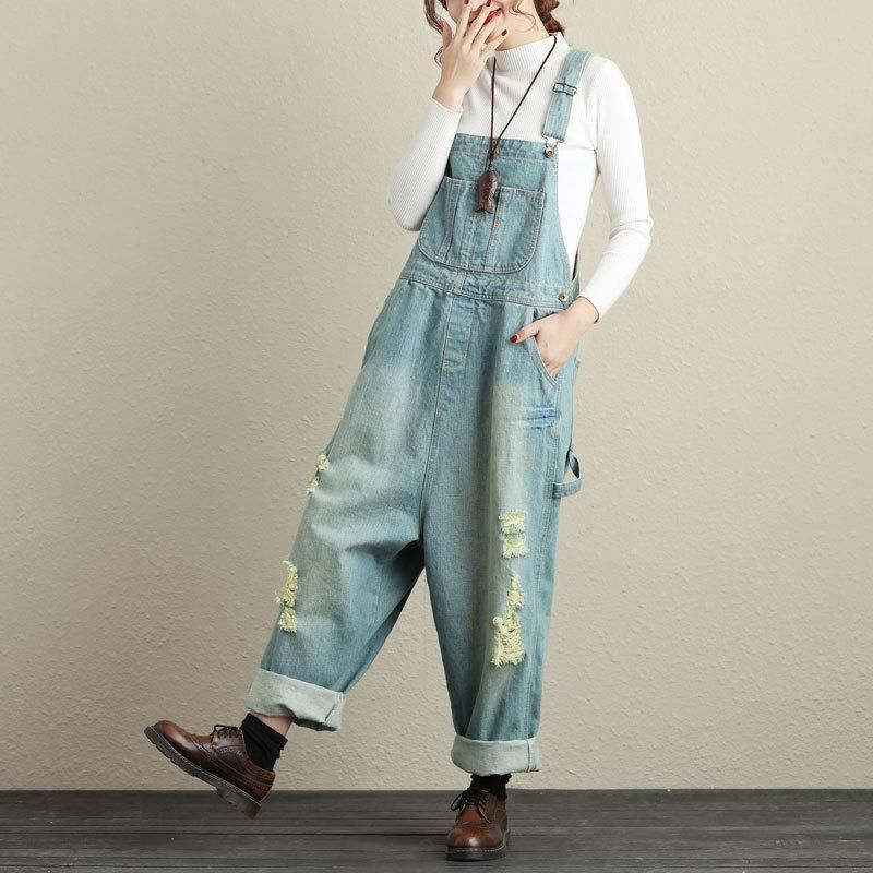 Dame Loose Holes Denim Jumpsuits