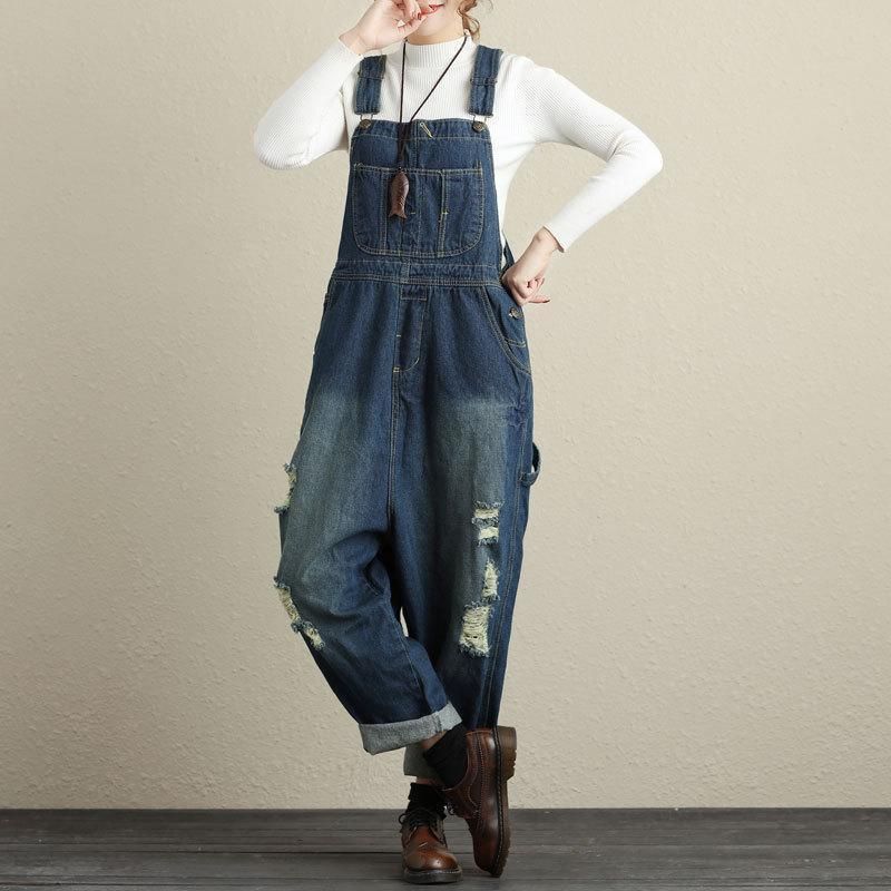 Dame Loose Holes Denim Jumpsuits