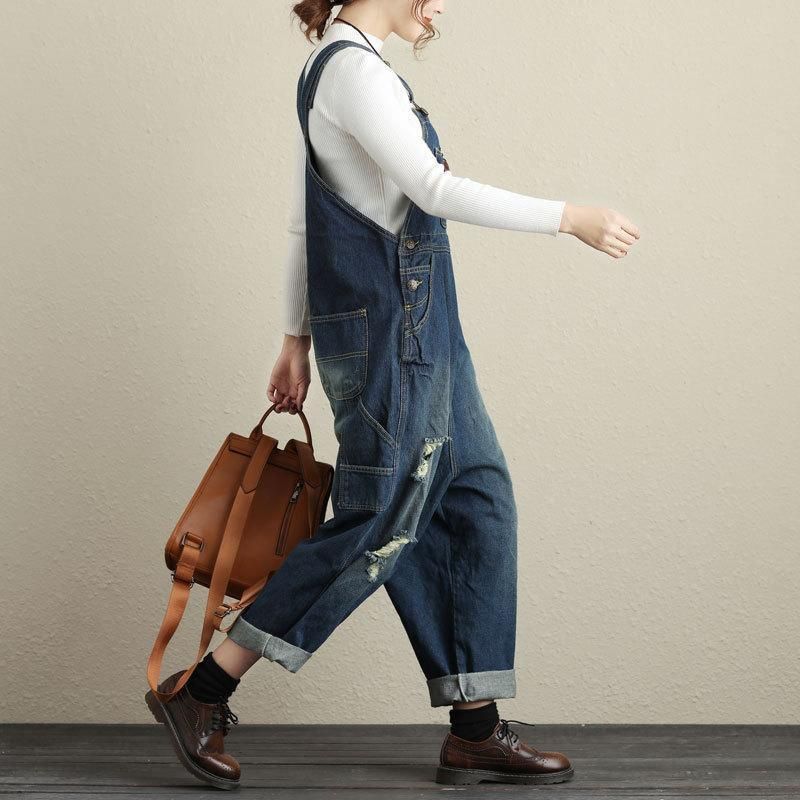 Dame Loose Holes Denim Jumpsuits