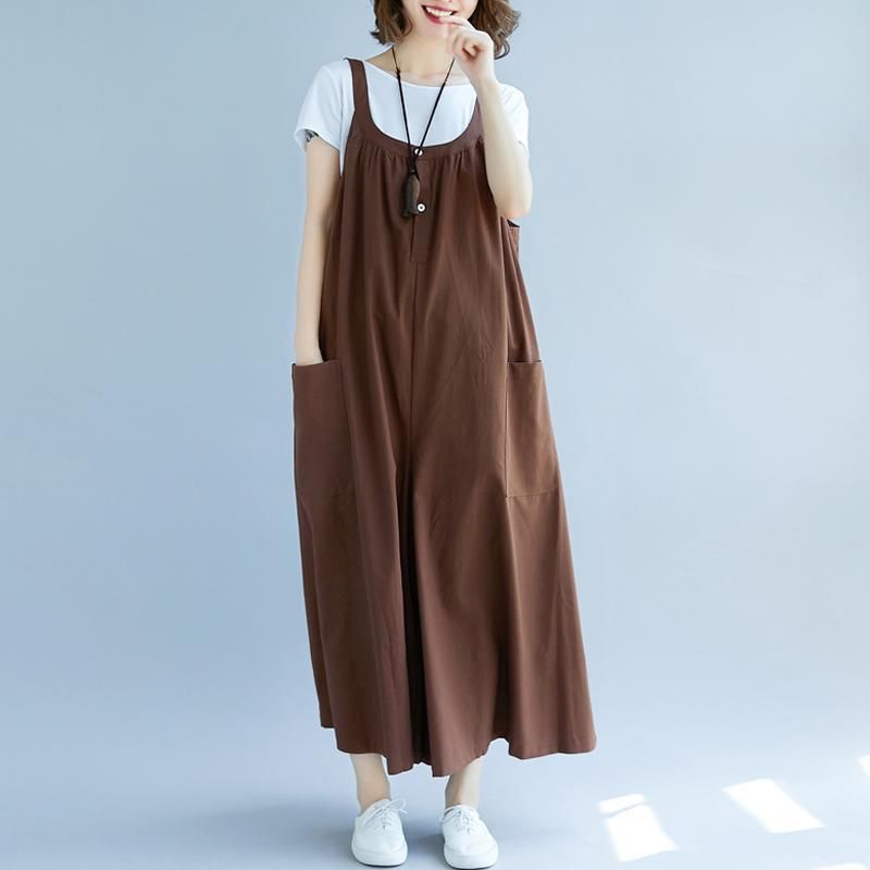 Dame Sommer Solid Samlede Lommer Casual Løse Jumpsuits