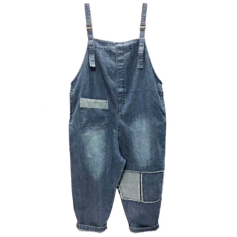 Denim Dame Loose Patch Cloth Jumpsuit