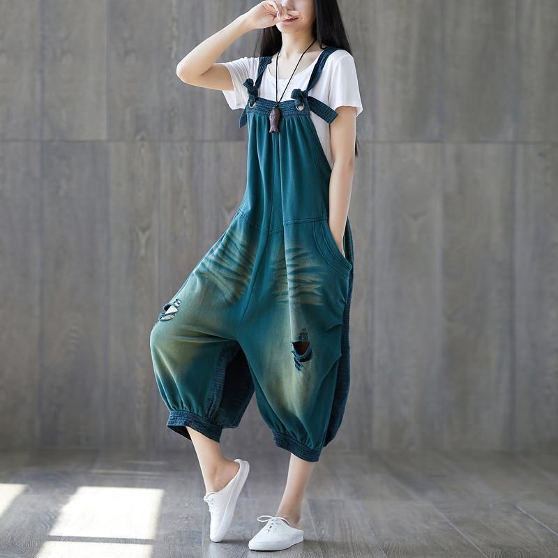 Denim Strik Lanterne Løs Jumpsuit