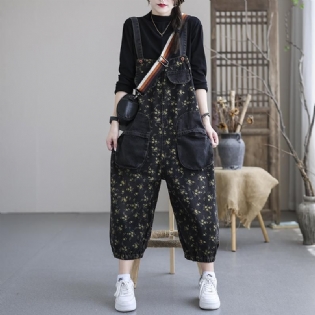 Forår Efterår Plus Størrelse Casual Floral Bomuld Denim Jumpsuit