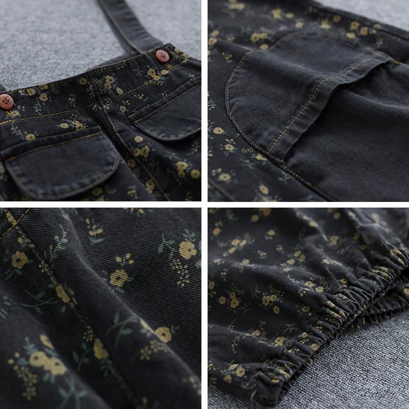 Forår Efterår Plus Størrelse Casual Floral Bomuld Denim Jumpsuit