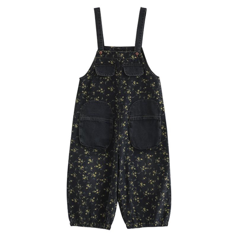 Forår Efterår Plus Størrelse Casual Floral Bomuld Denim Jumpsuit