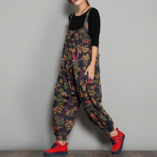 Forår Efterår Printet Denim Floral Casual Jumpsuits