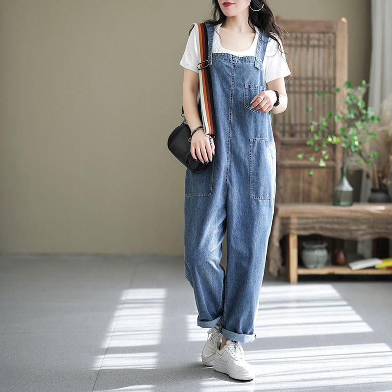 Kvinder Casual Spring Bomuld Denim Løs Jumpsuit