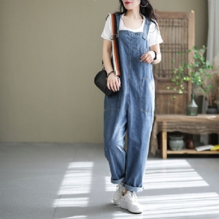 Kvinder Casual Spring Bomuld Denim Løs Jumpsuit