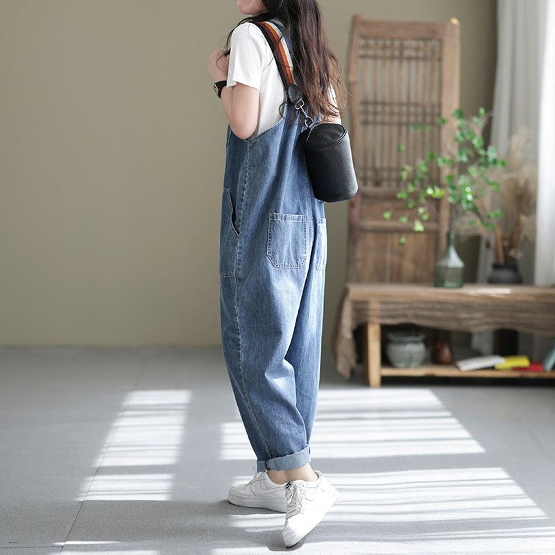 Kvinder Casual Spring Bomuld Denim Løs Jumpsuit