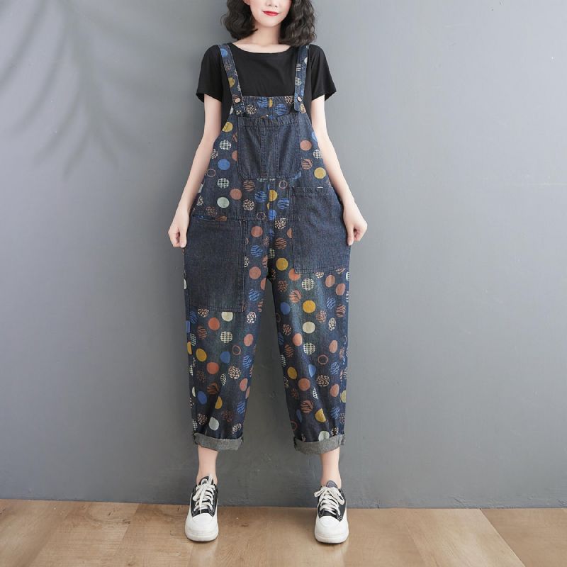 Kvinder Forår Sommer Retro Potter Løs Denim Harem Jumpsuit