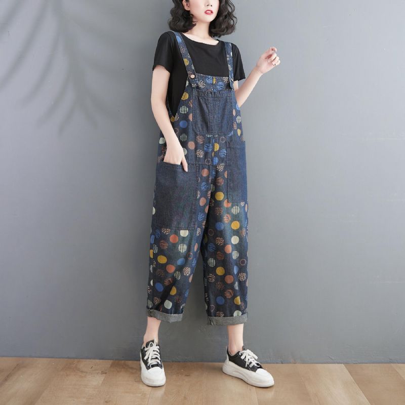 Kvinder Forår Sommer Retro Potter Løs Denim Harem Jumpsuit