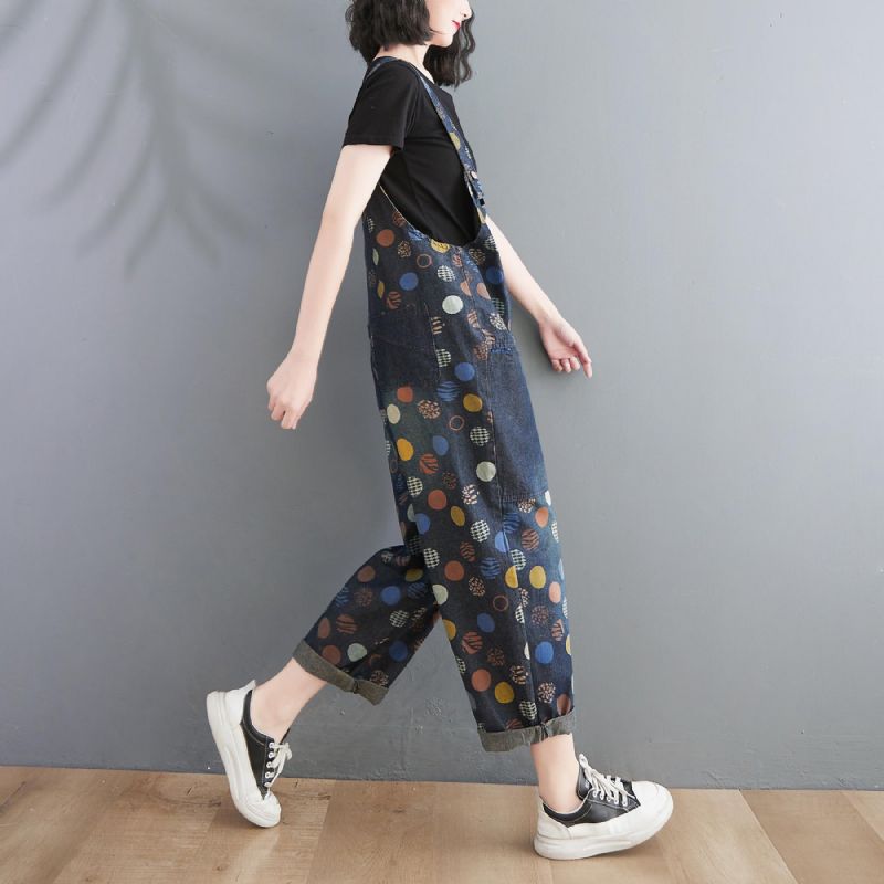 Kvinder Forår Sommer Retro Potter Løs Denim Harem Jumpsuit