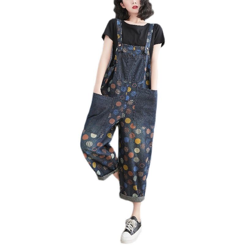 Kvinder Forår Sommer Retro Potter Løs Denim Harem Jumpsuit