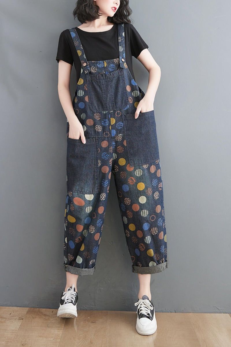 Kvinder Forår Sommer Retro Potter Løs Denim Harem Jumpsuit