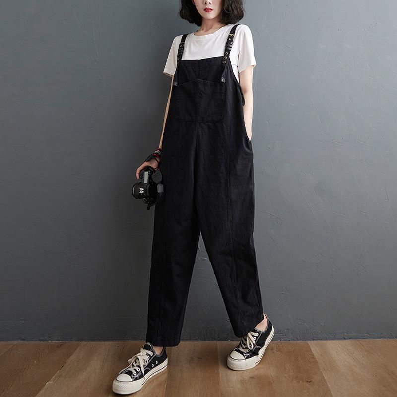 Loose Casual Cropped Jumpsuit Med Lige Ben