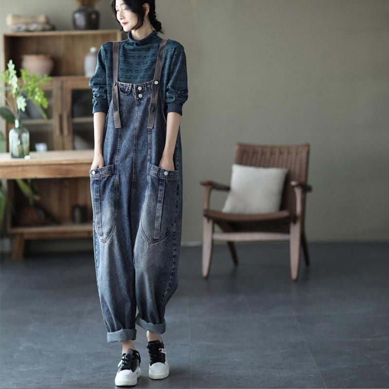 Løs Denim Overalls Casual Jumpsuit