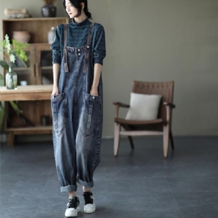 Løs Denim Overalls Casual Jumpsuit