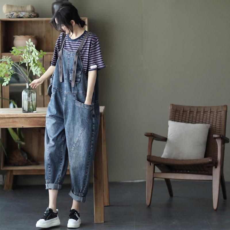 Løs Denim Overalls Casual Jumpsuit