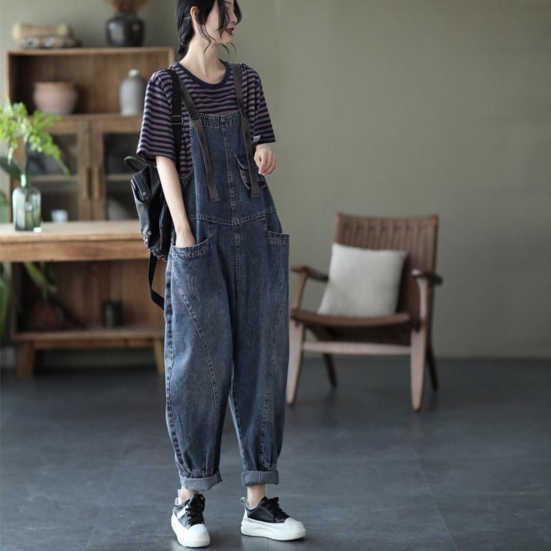 Løs Denim Overalls Casual Jumpsuit