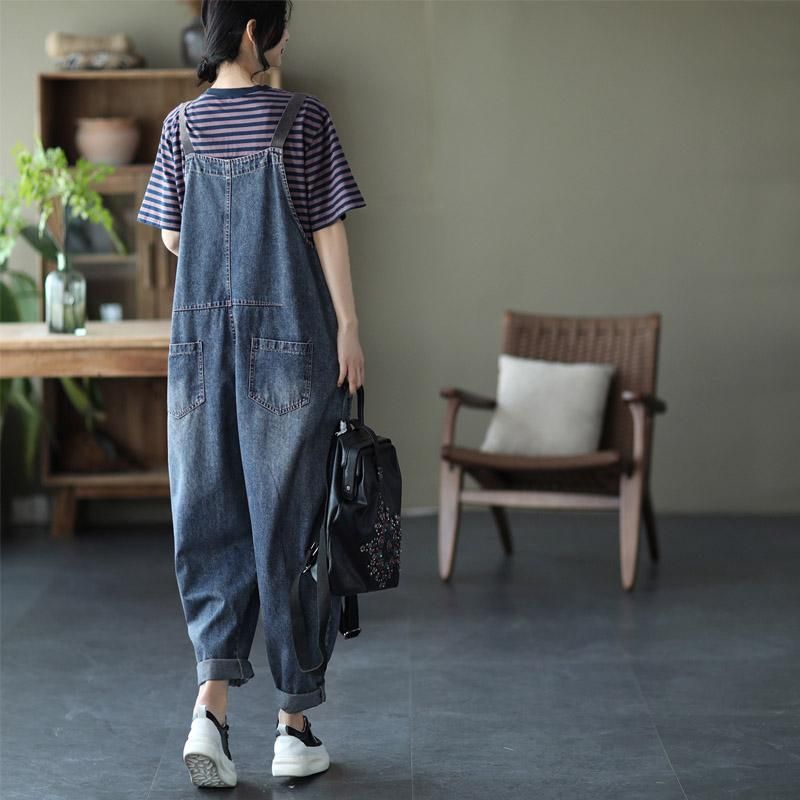 Løs Denim Overalls Casual Jumpsuit