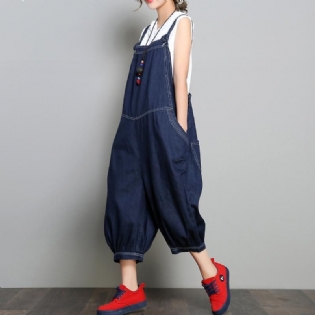 Ny Loose Denim Retro Ensfarvet Jumpsuit