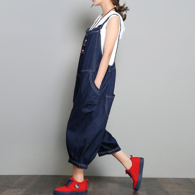 Ny Loose Denim Retro Ensfarvet Jumpsuit