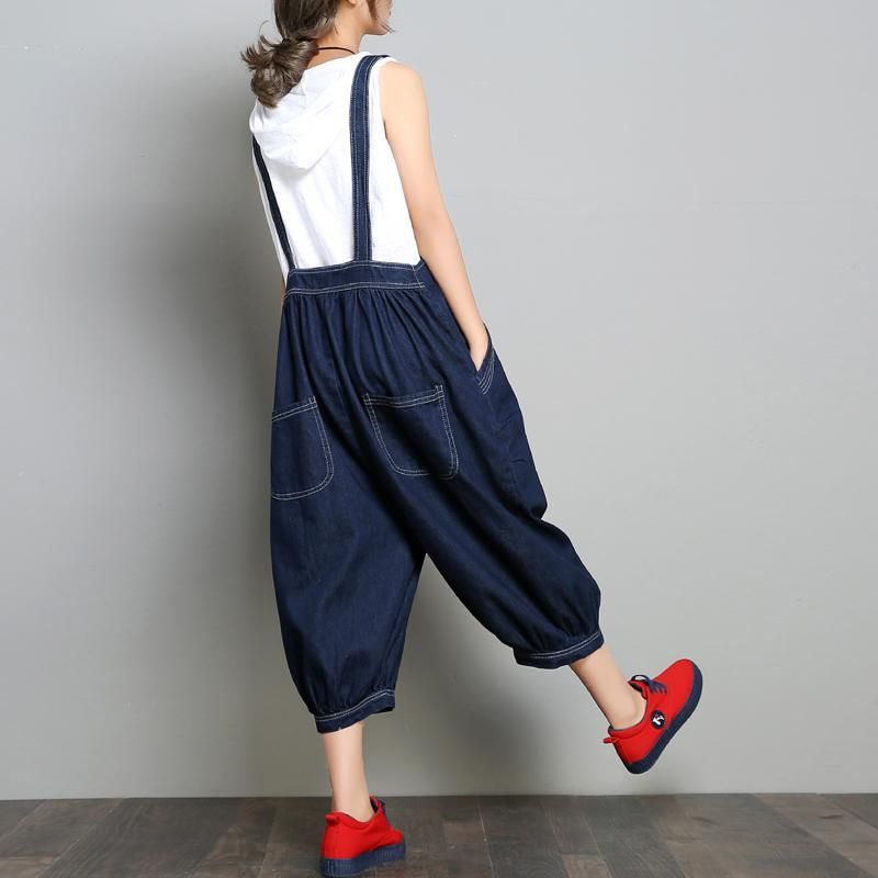 Ny Loose Denim Retro Ensfarvet Jumpsuit