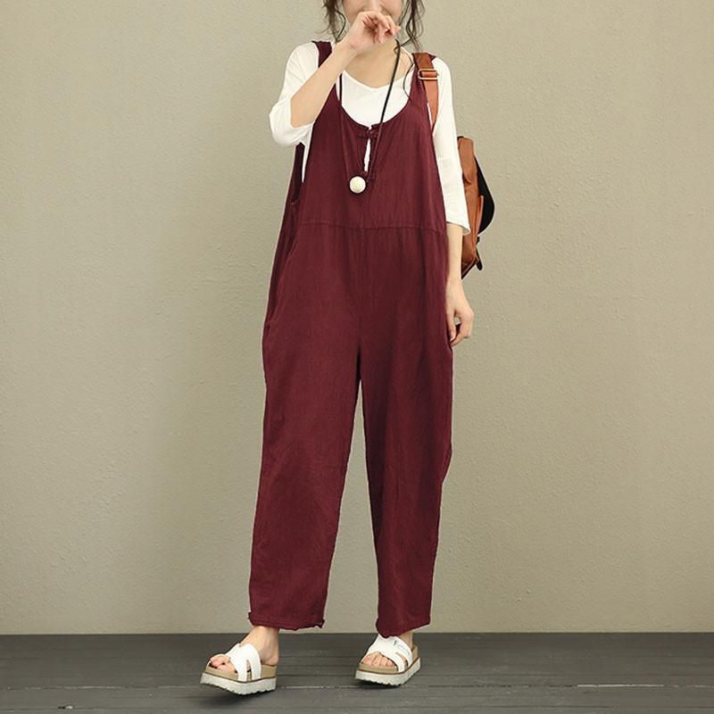 Oversized Løs Afslappet Jumpsuit I Bomuld