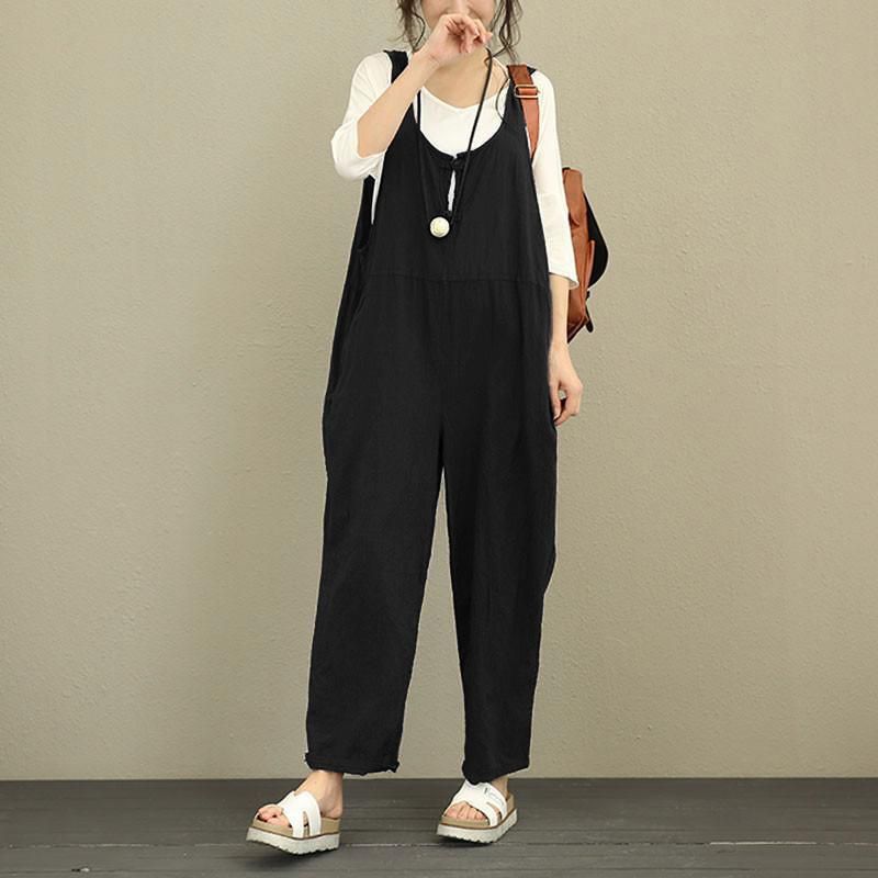 Oversized Løs Afslappet Jumpsuit I Bomuld