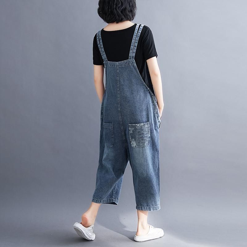 Plus Size Loose Wide Leg Denim Jumpsuit