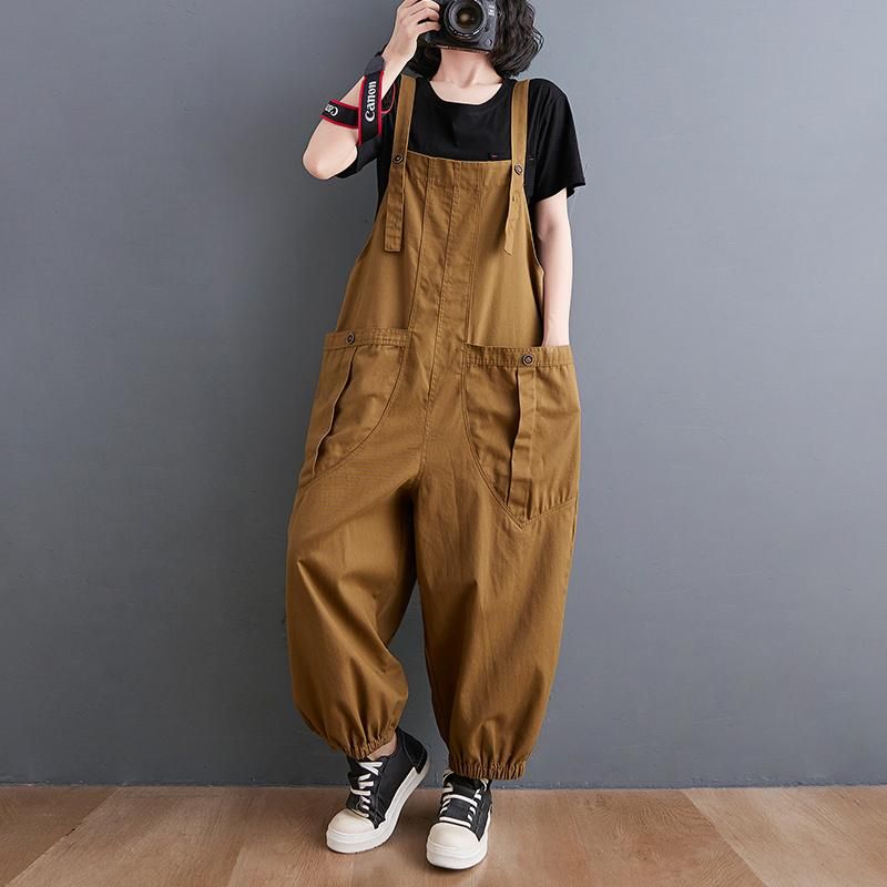 Plus Size Løs Casual Jumpsuit I Bomuld