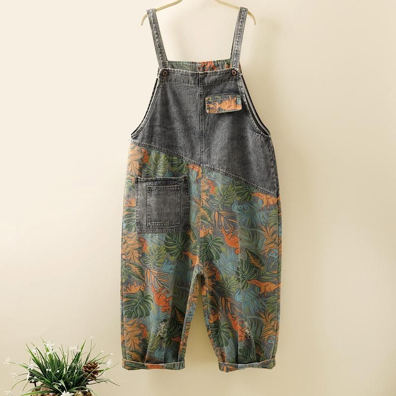 Plus Size Malet Denim Harem Løs Jumpsuit