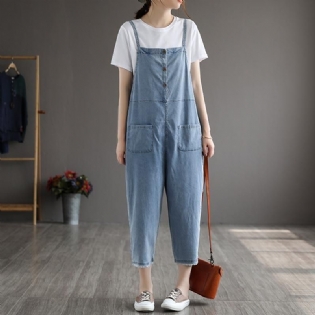 Sommer Kvinder Patchwork Tencel Denim Jumpsuit