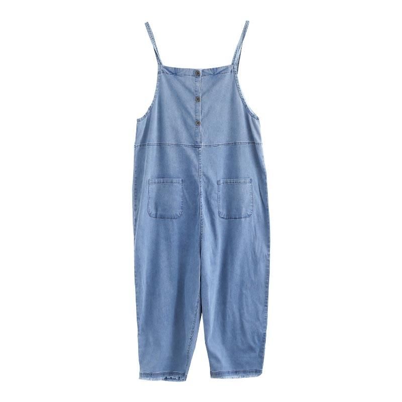 Sommer Kvinder Patchwork Tencel Denim Jumpsuit