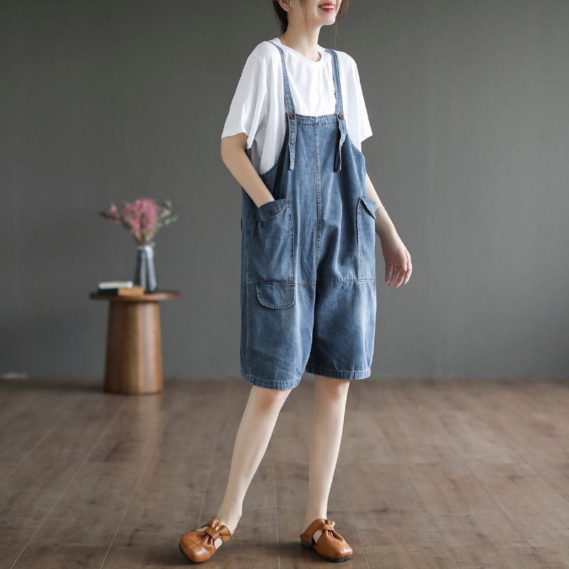 Sommer Løs Casual Bomuld Denim Jumpsuit