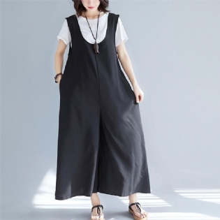 Sommer Solid Løse Lommer Brede Ben Casual Jumpsuits