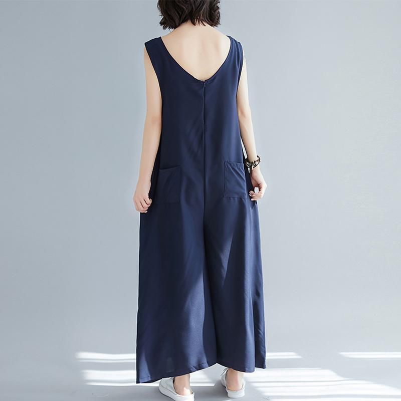 Sommer Solid Løse Lommer Brede Ben Casual Jumpsuits