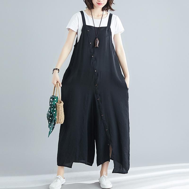 Sommer Solid Single Button Casual Løse Jumpsuits Til Kvinder