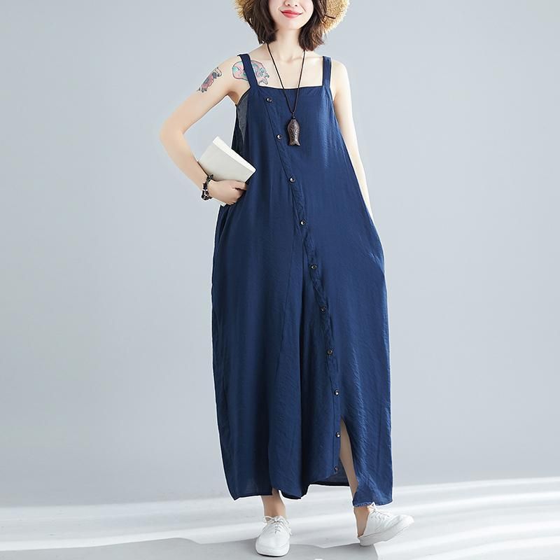 Sommer Solid Single Button Casual Løse Jumpsuits Til Kvinder