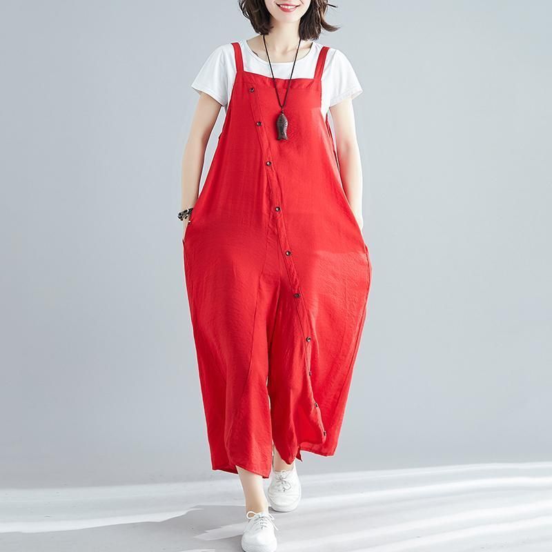 Sommer Solid Single Button Casual Løse Jumpsuits Til Kvinder