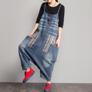 Spring Denim Hagesmæk Løs Skridtrem Jumpsuit