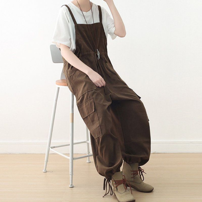 Strap Loose Straight Casual Jumpsuit