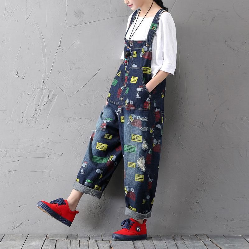 Tegneserietryk Retro Denim Jumpsuit