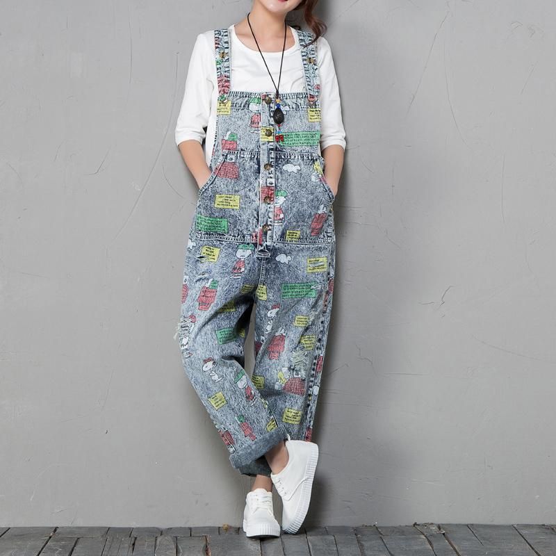 Tegneserietryk Retro Denim Jumpsuit