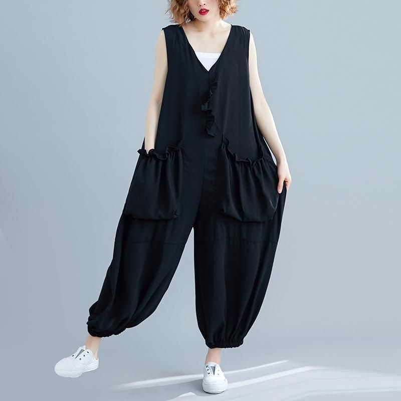 Tredimensionel Pocket V-hals Ærmeløs Jumpsuit September