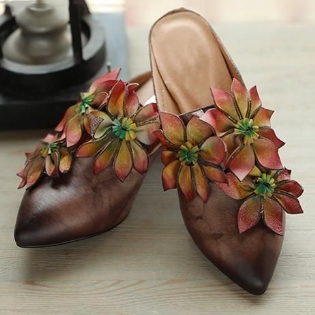 Blomster Retro Almond Toe Chunky Heels Hjemmesko 35-41